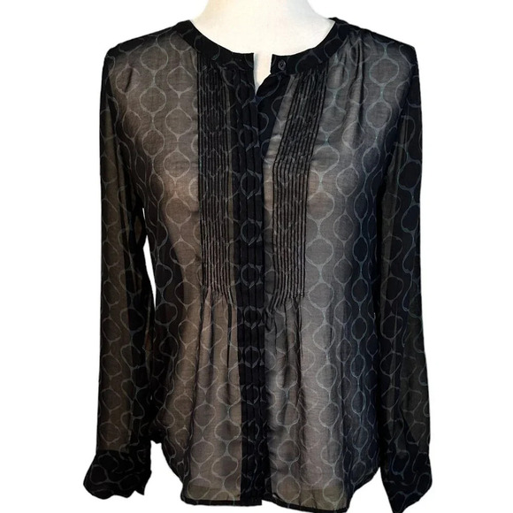 BANANA REPUBLIC Sheer Pintucked Print Blouse Top Button Front - S - Picture 1 of 8